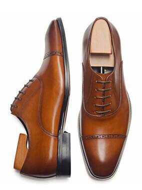 ALIPASINM Men's Oxford Formal Comfortable Dress Shoes Genuine Leathers Brown 8